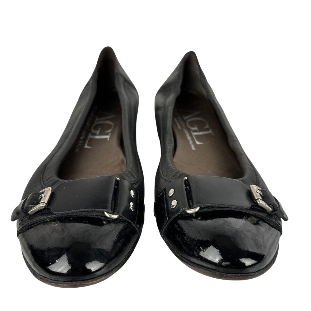 AGL Attilio Giusti Leombruni Cap Toe Ballet Flats 8 US 38 EU Black Leather Italy
